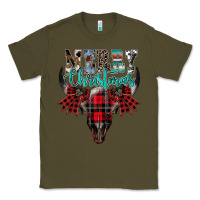 Army Green merry christmas bull skull Classic Tee - CowhideDigitalArt