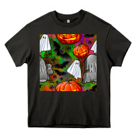 Asphalt halloween ghost and headstone seamless pattern Heavy Core Tee - BundleAndBundleShop