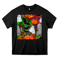 Black halloween ghost and headstone seamless pattern Heavy Core Tee - BundleAndBundleShop