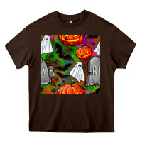 Chocolate Brown halloween ghost and headstone seamless pattern Heavy Core Tee - BundleAndBundleShop