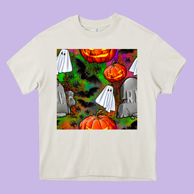 Halloween Ghost And Headstone Seamless Pattern Heavy Core Tee Designed By Bundleandbundleshop