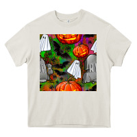 Cream halloween ghost and headstone seamless pattern Heavy Core Tee - BundleAndBundleShop