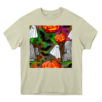 Mossy halloween ghost and headstone seamless pattern Heavy Core Tee - BundleAndBundleShop