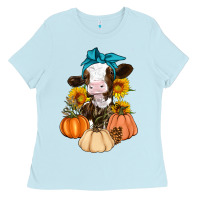 Baby Blue Cow Fall Pumpkin Ladies Tee - Artiststas
