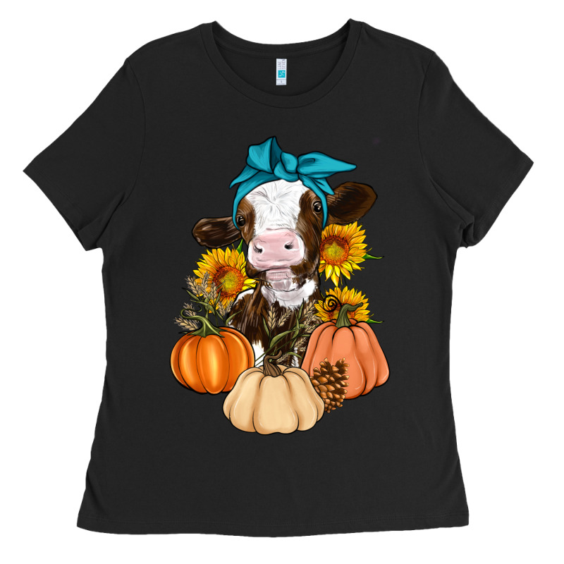Cow Fall Pumpkin Ladies Tee by Artiststas | Teevron