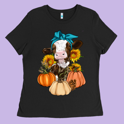 Cow Fall Pumpkin Ladies Tee Designed By Artiststas