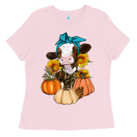 Bubblegum Pink Cow Fall Pumpkin Ladies Tee - Artiststas