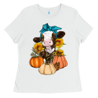 White Cow Fall Pumpkin Ladies Tee - Artiststas