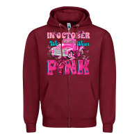 Burgundy In October We Wear Pink Truck Zipper Hoodie - texasbilliewilder