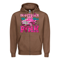Chestnut In October We Wear Pink Truck Zipper Hoodie - texasbilliewilder