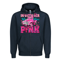 Navy In October We Wear Pink Truck Zipper Hoodie - texasbilliewilder