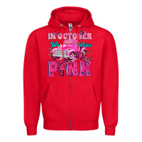 Red In October We Wear Pink Truck Zipper Hoodie - texasbilliewilder