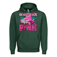 Sports Green In October We Wear Pink Truck Zipper Hoodie - texasbilliewilder