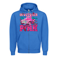 True Royal In October We Wear Pink Truck Zipper Hoodie - texasbilliewilder