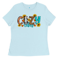 Baby Blue Cozy Vibes Fall Sunflowers Ladies Tee - Artiststas