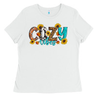 White Cozy Vibes Fall Sunflowers Ladies Tee - Artiststas