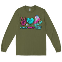Army Green peace love roller skate Long Sleeve Tee - BundleAndBundleShop