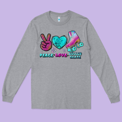 Peace Love Roller Skate Long Sleeve Tee Designed By Bundleandbundleshop