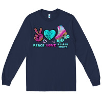 Navy peace love roller skate Long Sleeve Tee - BundleAndBundleShop
