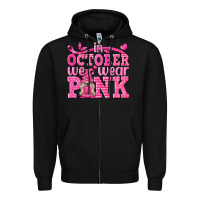 Black In October We Wear Pink with Gnome Zipper Hoodie - texasbilliewilder