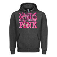 Charcoal Heather In October We Wear Pink with Gnome Zipper Hoodie - texasbilliewilder