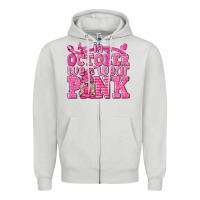 Dove Grey In October We Wear Pink with Gnome Zipper Hoodie - texasbilliewilder