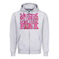 Heather Grey In October We Wear Pink with Gnome Zipper Hoodie - texasbilliewilder