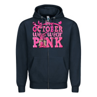 Navy In October We Wear Pink with Gnome Zipper Hoodie - texasbilliewilder