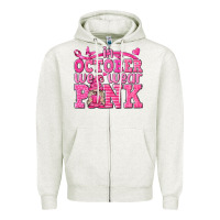 Oatmeal Heather In October We Wear Pink with Gnome Zipper Hoodie - texasbilliewilder