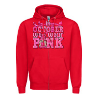 Red In October We Wear Pink with Gnome Zipper Hoodie - texasbilliewilder