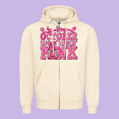 In October We Wear Pink With Gnome Zipper Hoodie Designed By Texasbilliewilder