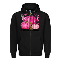 Black In October We Wear Pink with Pumpkin Zipper Hoodie - texasbilliewilder