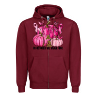 Burgundy In October We Wear Pink with Pumpkin Zipper Hoodie - texasbilliewilder