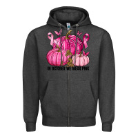 Charcoal Heather In October We Wear Pink with Pumpkin Zipper Hoodie - texasbilliewilder
