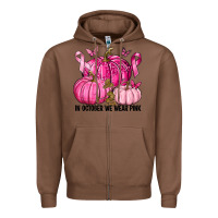 Chestnut In October We Wear Pink with Pumpkin Zipper Hoodie - texasbilliewilder