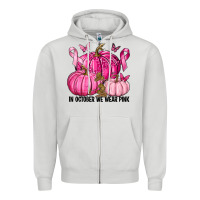 Dove Grey In October We Wear Pink with Pumpkin Zipper Hoodie - texasbilliewilder