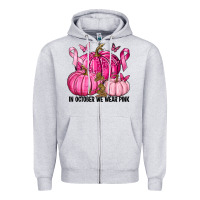 Heather Grey In October We Wear Pink with Pumpkin Zipper Hoodie - texasbilliewilder