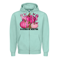 In October We Wear Pink With Pumpkin Zipper Hoodie | Teevron