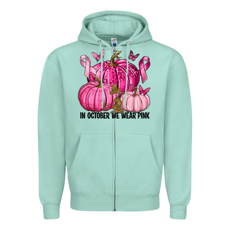 In October We Wear Pink With Pumpkin Zipper Hoodie by texasbilliewilder | Teevron