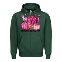 Sports Green In October We Wear Pink with Pumpkin Zipper Hoodie - texasbilliewilder