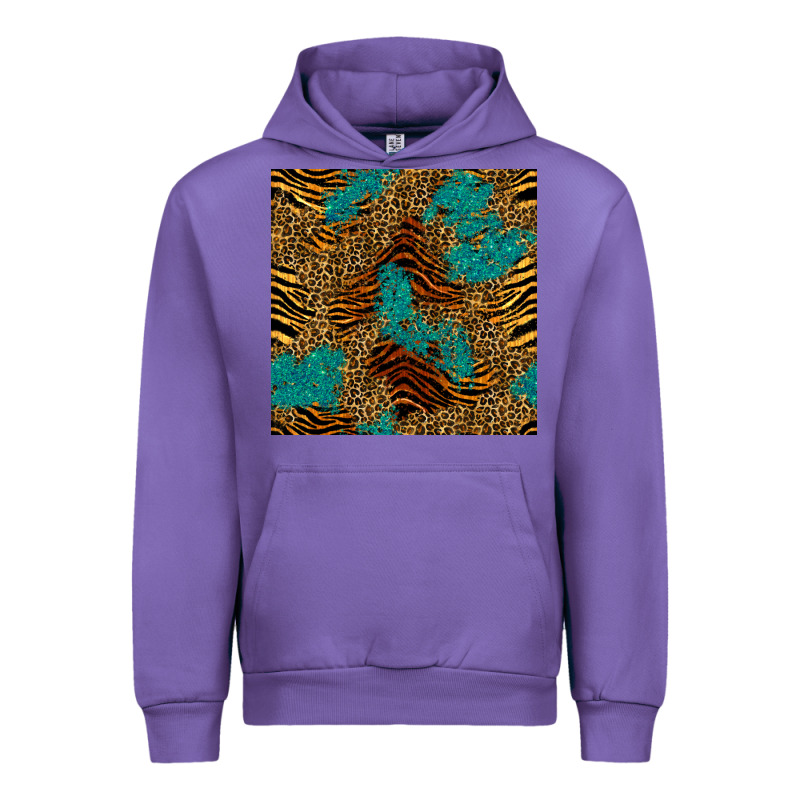 Tiger Leopard Turquoise Glitter Seamless Pattern Urban Hoodie by BundleAndBundleShop | Teevron