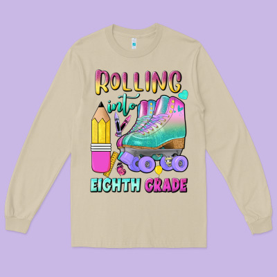 Rolling Into Eighth Grade Long Sleeve Tee Designed By Bundleandbundleshop