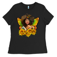Black butterfly afro woman juneteenth Ladies Tee - AdoDesignShop