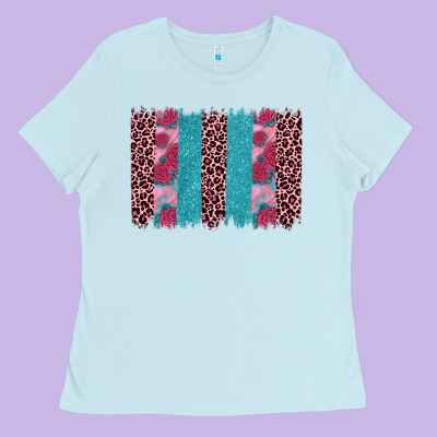 Valentines Day Leopard Rose Glitter Brush Stoke Ladies Tee Designed By Jahusdesignshop
