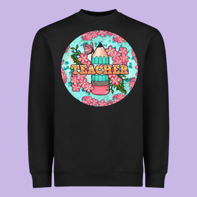 Teacher Floral Pencil Round Earring Heavyweight Sweatshirt Designed By Bundleandbundleshop