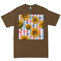 Cacao patriotic sunflowers stripes and stars seamless patrern Premium Tee - BundleAndBundleShop