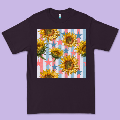 Patriotic Sunflowers Stripes And Stars Seamless Patrern Premium Tee Designed By Bundleandbundleshop