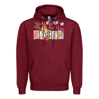 Burgundy He is risen Zipper Hoodie - NancyCooperArtShop