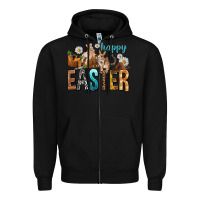 Black Happy Easter with Cowboy Zipper Hoodie - NancyCooperArtShop