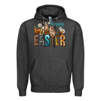 Charcoal Heather Happy Easter with Cowboy Zipper Hoodie - NancyCooperArtShop